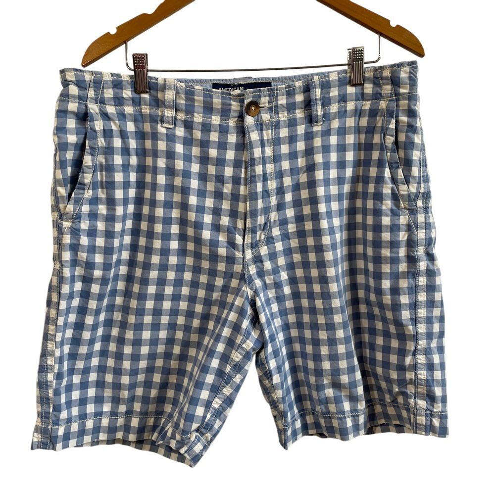 American Eagle‎ Blue White Gingham Check Casual Cotton Shorts Men's Size 36